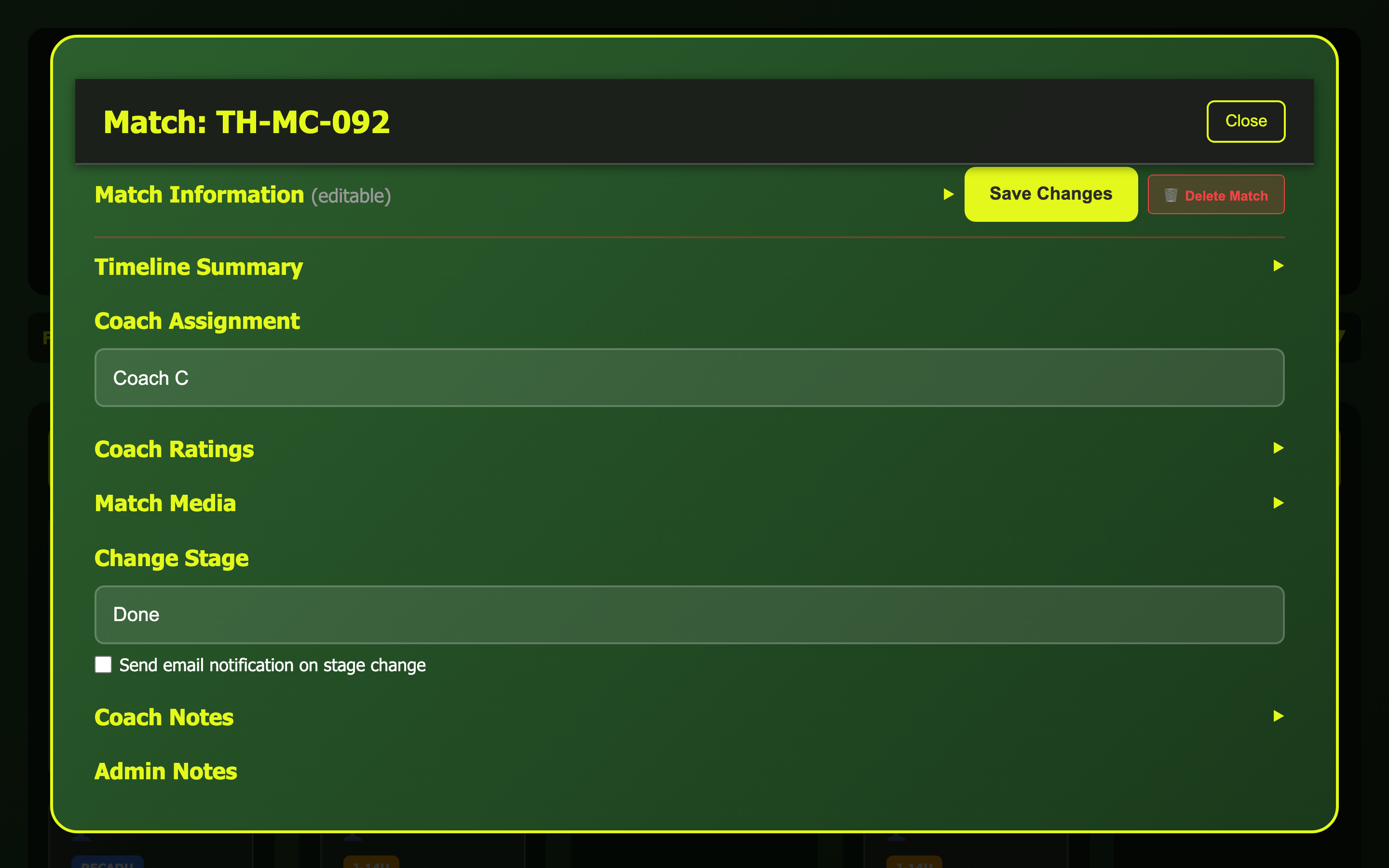 Inside a match — collapsed sections