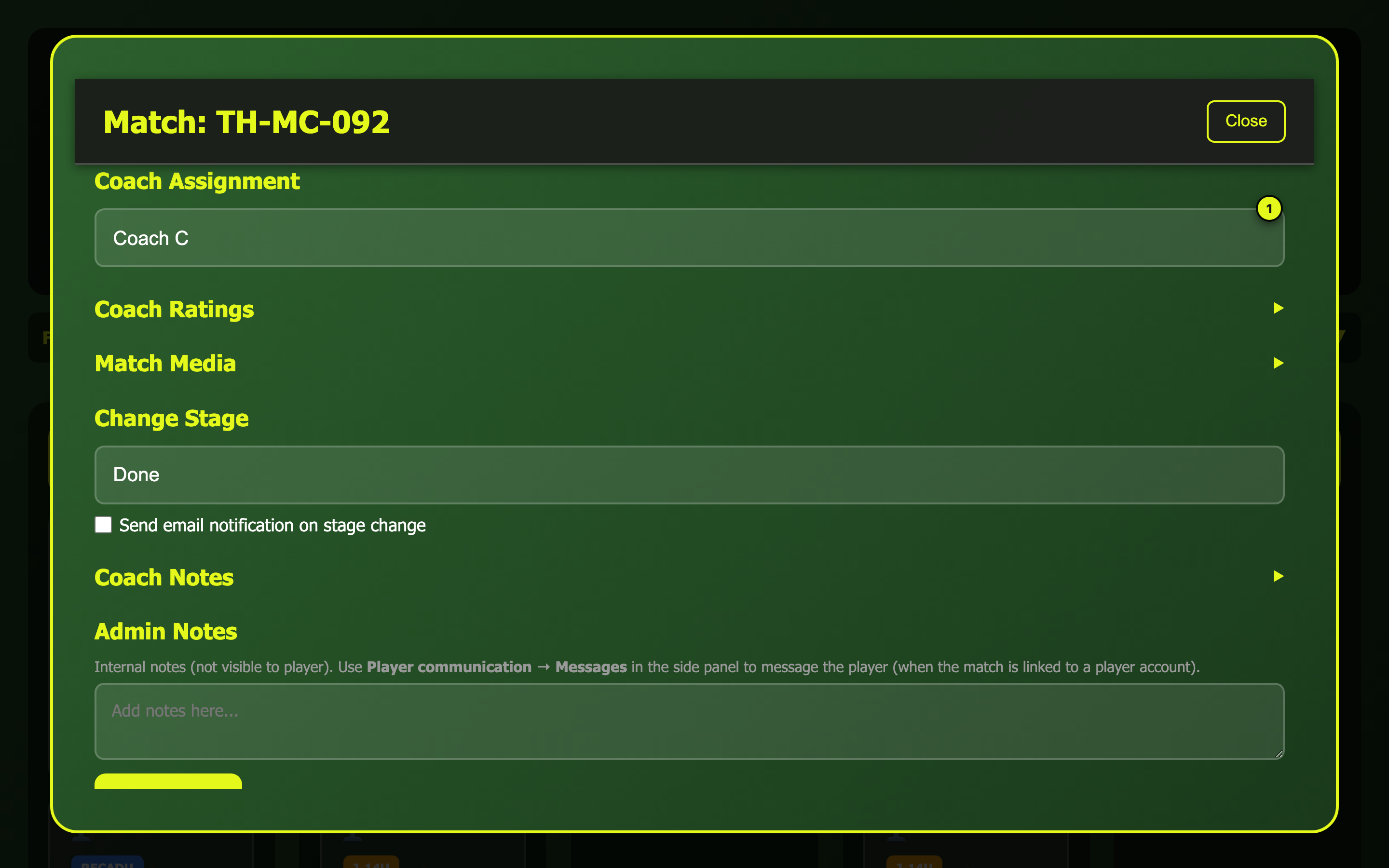 Coach assignment section
