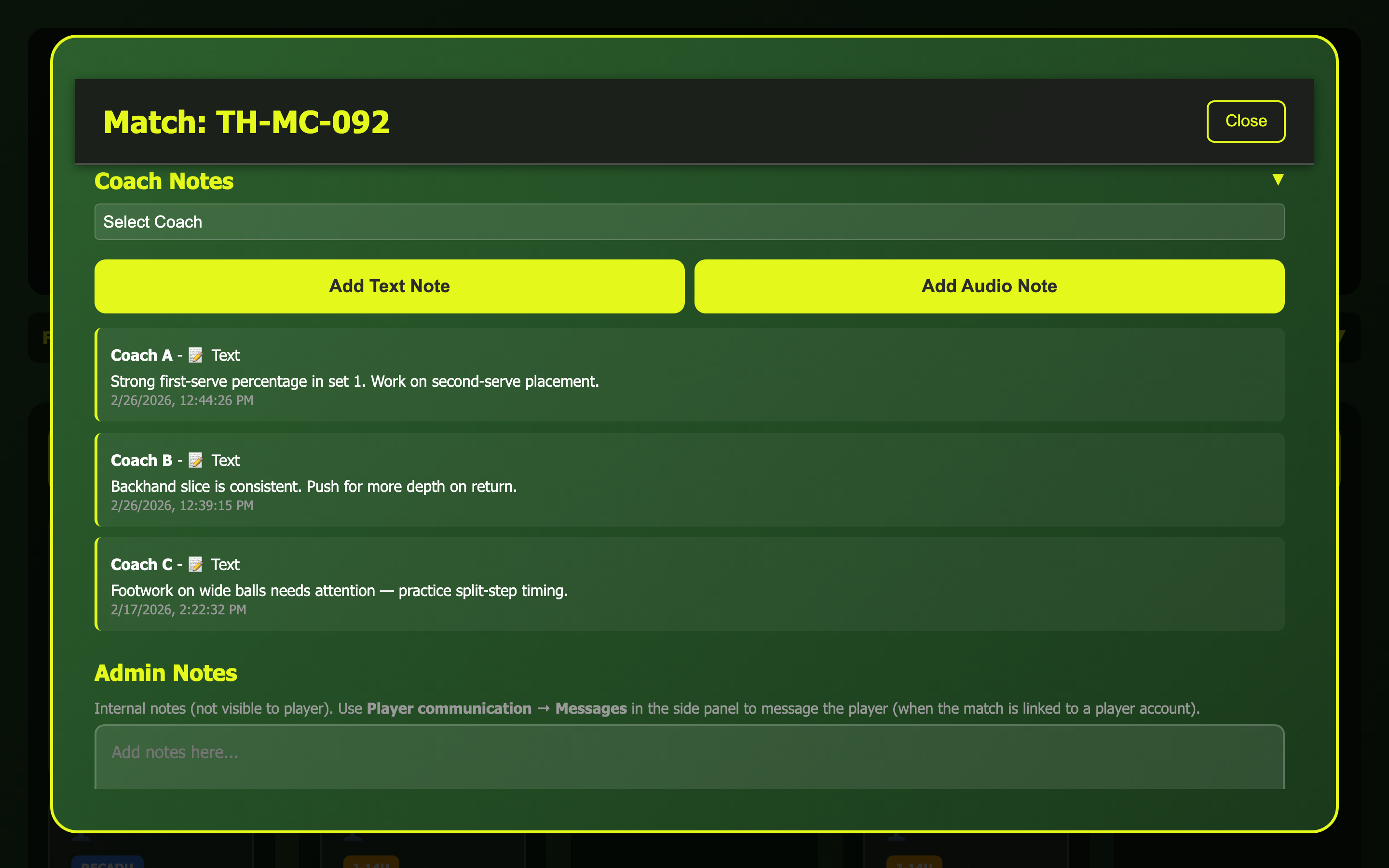 Coach Notes with text and audio buttons