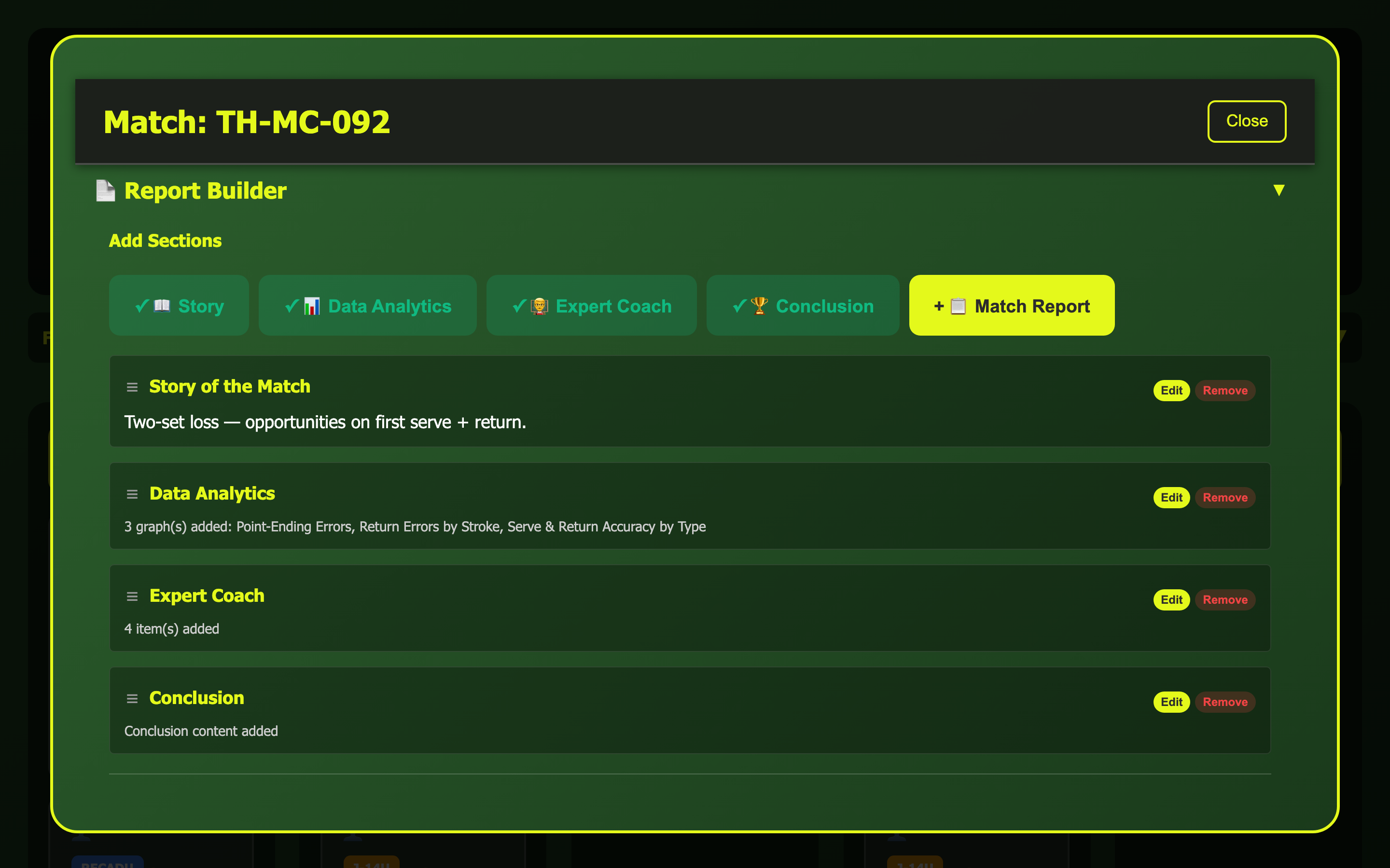 Report Builder with section buttons
