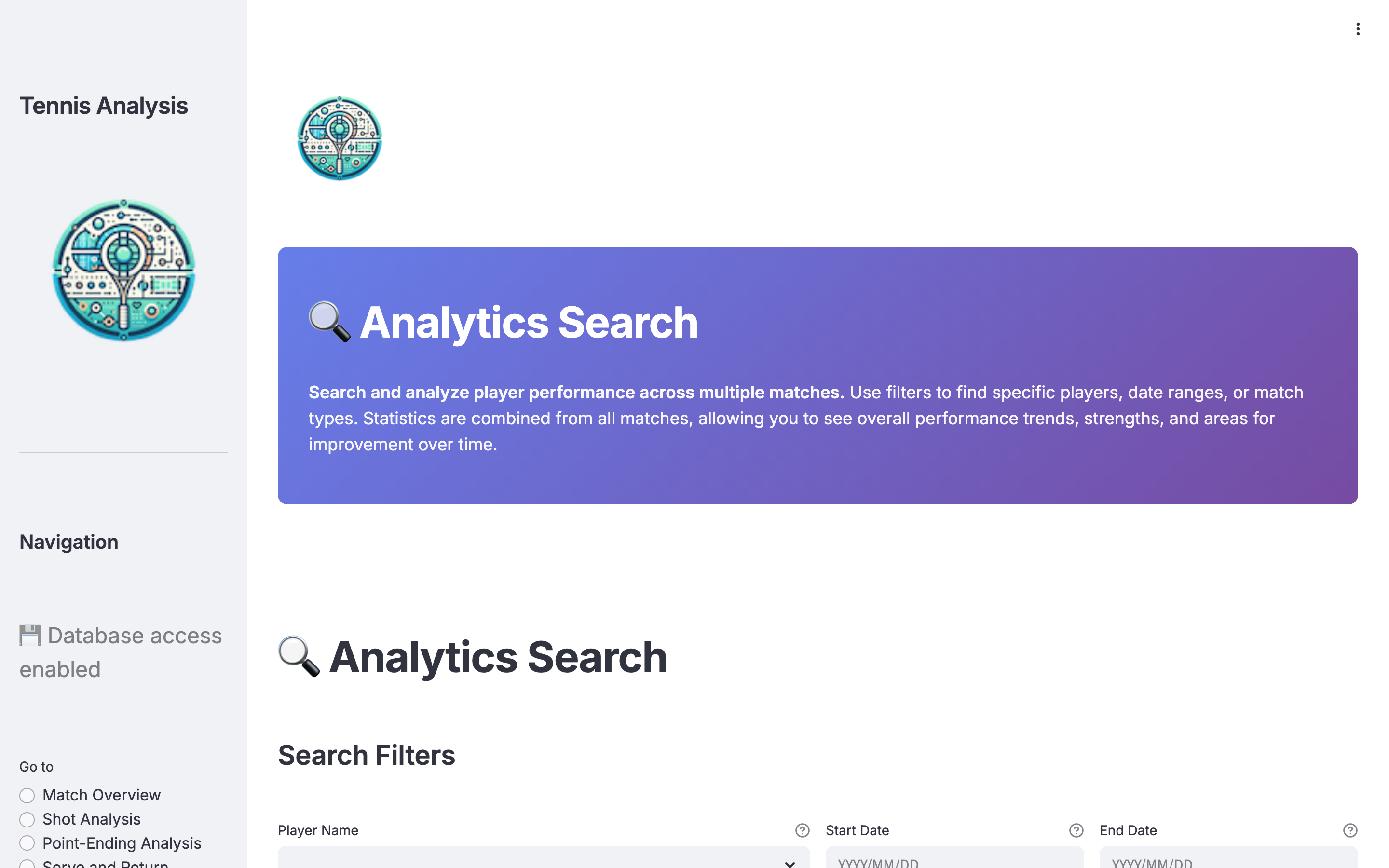 Analytics landing page